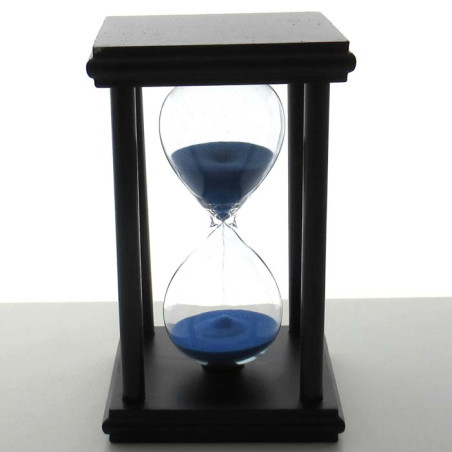 Sanduhr 20 Min. 13 cm Hellblau, Holzgestell schwarz viereckig mit 4 Säulen