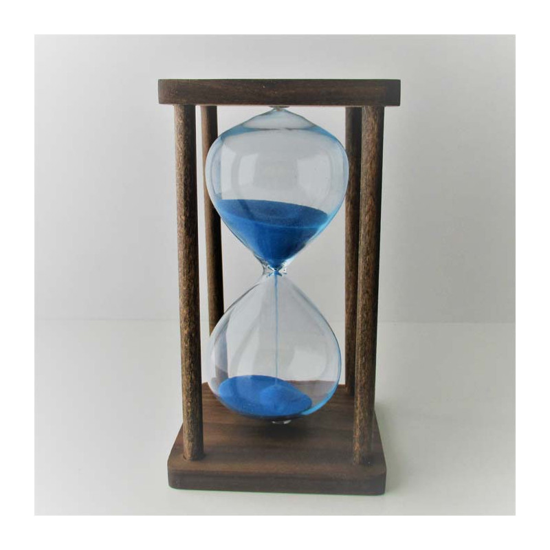 Sanduhr 60 Min. 15 cm Glas im  Holzgestell Nussbaum - Buche dunkel