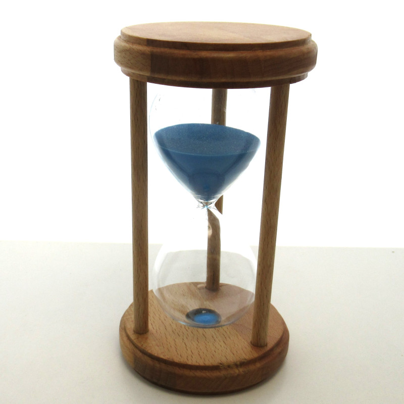 Sanduhr 10min 17cm Hellblau, im Holz Gestell mit 3 runden Stützen