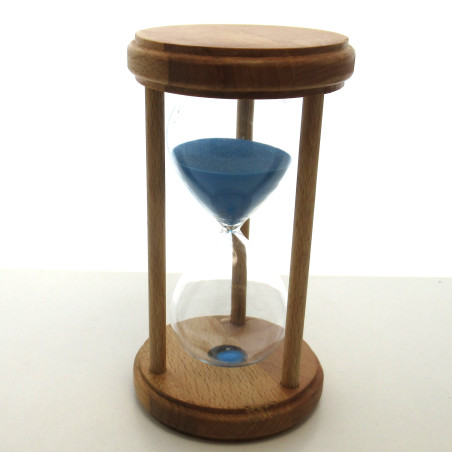 Sanduhr 10min 17cm Hellblau, im Holz Gestell mit 3 runden Stützen
