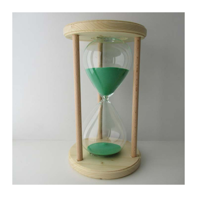 Sanduhr 10min 17cm Grün im Holz Gestell mit 3 runden Stützen