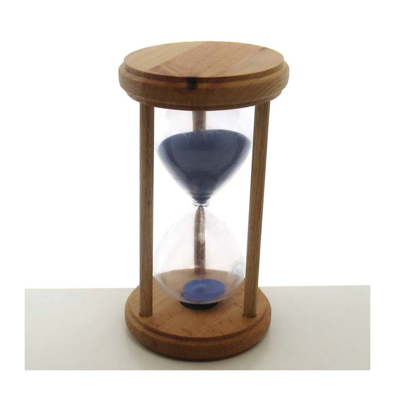 Sanduhr 5 min 17 cm Blau, im Holzgestelle