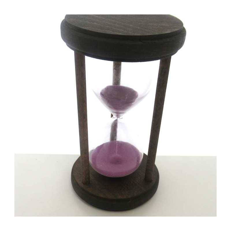 Sanduhr 10min 17cm Lila im Holz Gestell mit 3 runden Stützen Sanduhr 10min 17cm Lila im Holz Gestell mit 3 runden Stützen