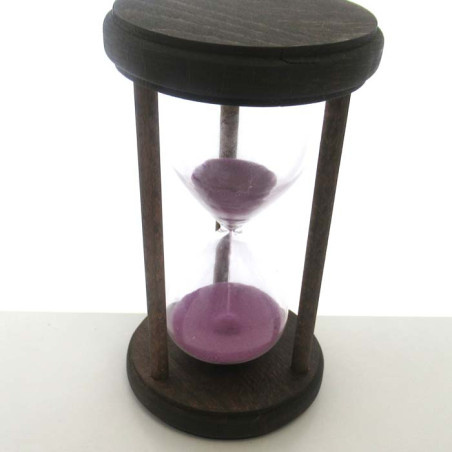 Sanduhr 10min 17cm Lila im Holz Gestell mit 3 runden Stützen