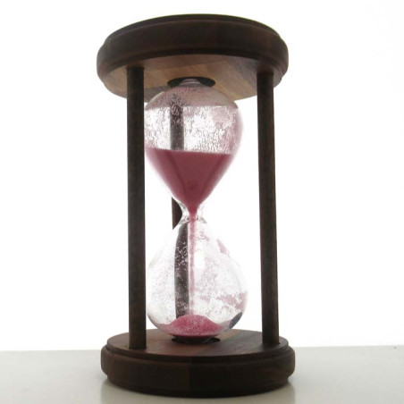 Sanduhr 10min 17cm rosa im Holz Gestell mit 3 runden Stützen