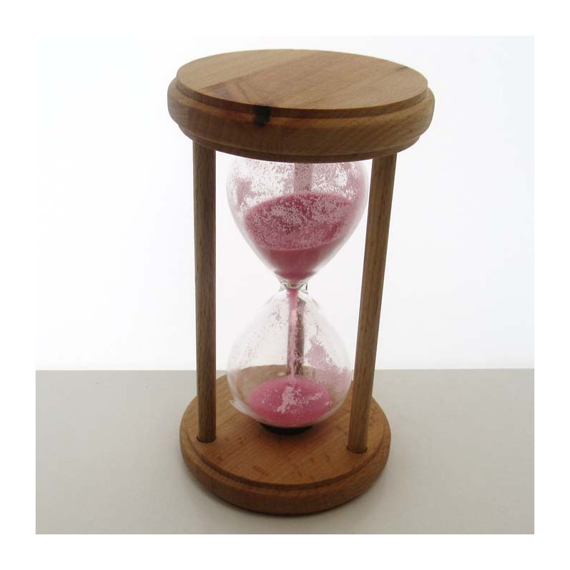 Sanduhr 10min 17cm rosa im Holz Gestell mit 3 runden Stützen Sanduhr 10min 17cm rosa im Holz Gestell mit 3 runden Stützen