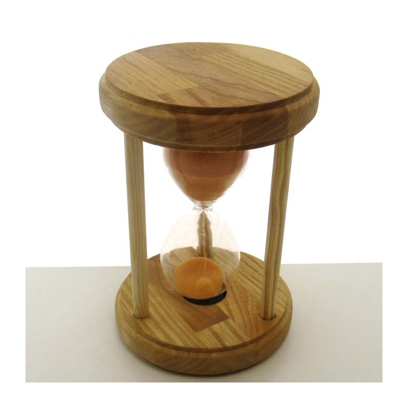 Sanduhr 15min. 17cm Orange, im Holzgestell mit 3 runden Stützen