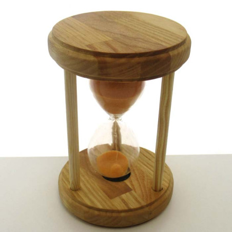 Sanduhr 15min. 17cm Orange, im Holzgestell mit 3 runden Stützen