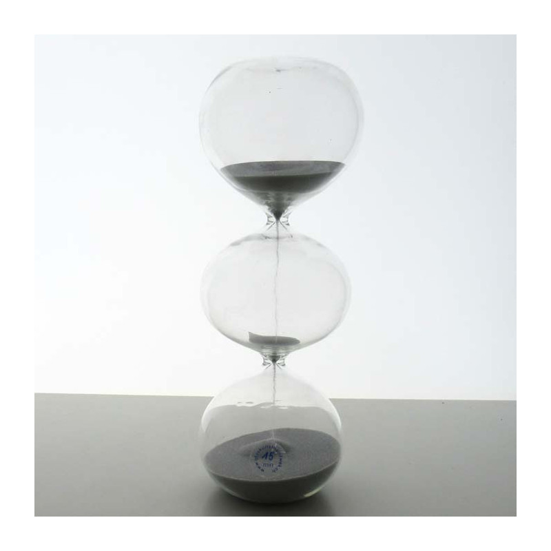 Glas-Sanduhr 15 Min. 22 cm Grau, 3 Kugeln Glas