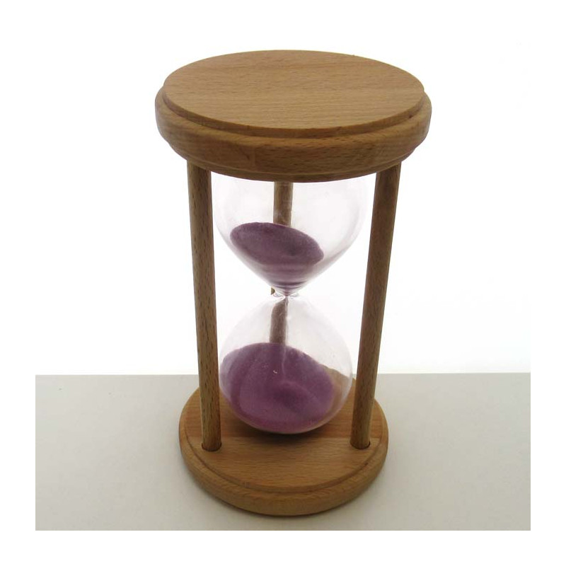Sanduhr 20 min. 17 cm Lila, im Holz Gestell mit 3 runden Stützen