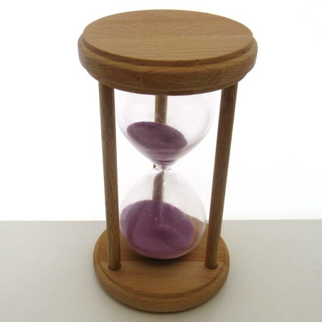 Sanduhr 20 min. 17 cm Lila, im Holz Gestell mit 3 runden Stützen