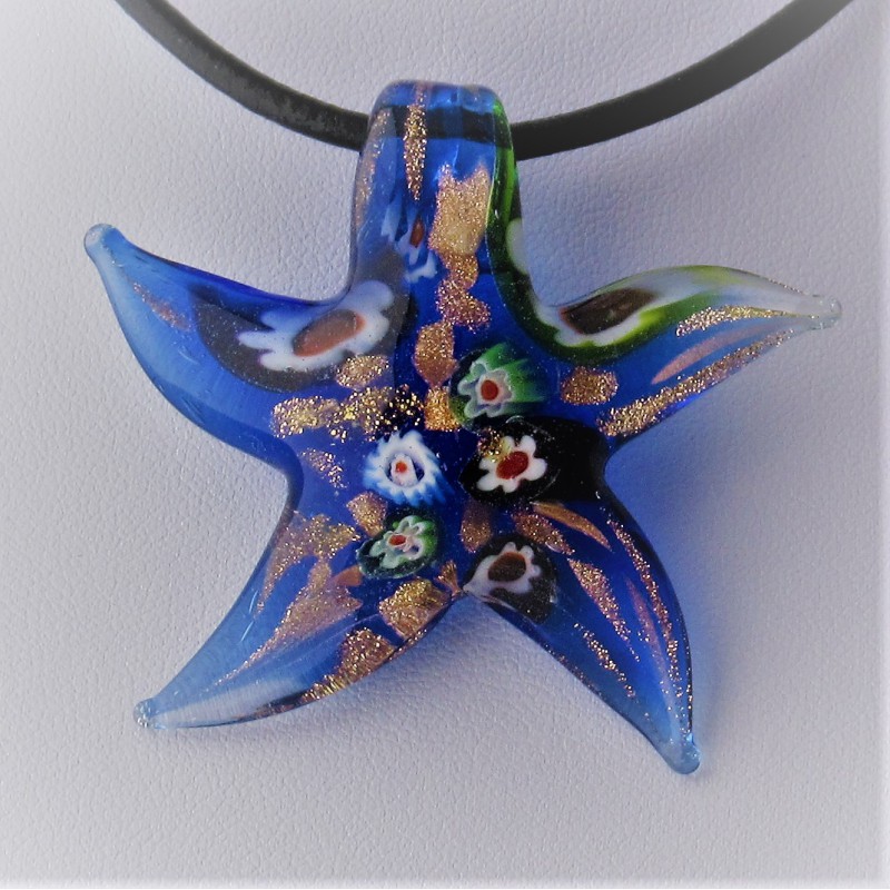 Muranoglas Seestern 50mm mit Glas Mille Fiori,  Gold Sand