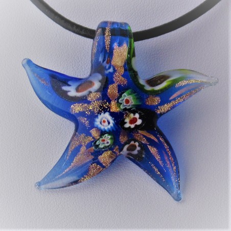 Muranoglas Seestern 50mm mit Glas Mille Fiori,  Gold Sand