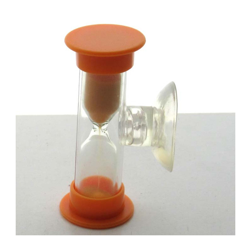Mini Sanduhr 3 min 6 cm Orange, Glas in Kunststoff mit Saugnapf 60x25x33 mm zum drehen