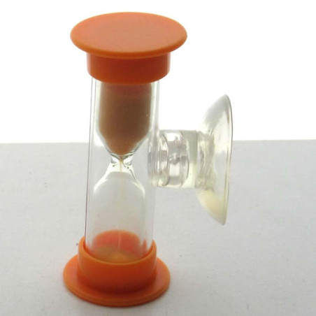 Mini Sanduhr 3 min 6 cm Orange, Glas in Kunststoff mit Saugnapf 60x25x33 mm zum drehen