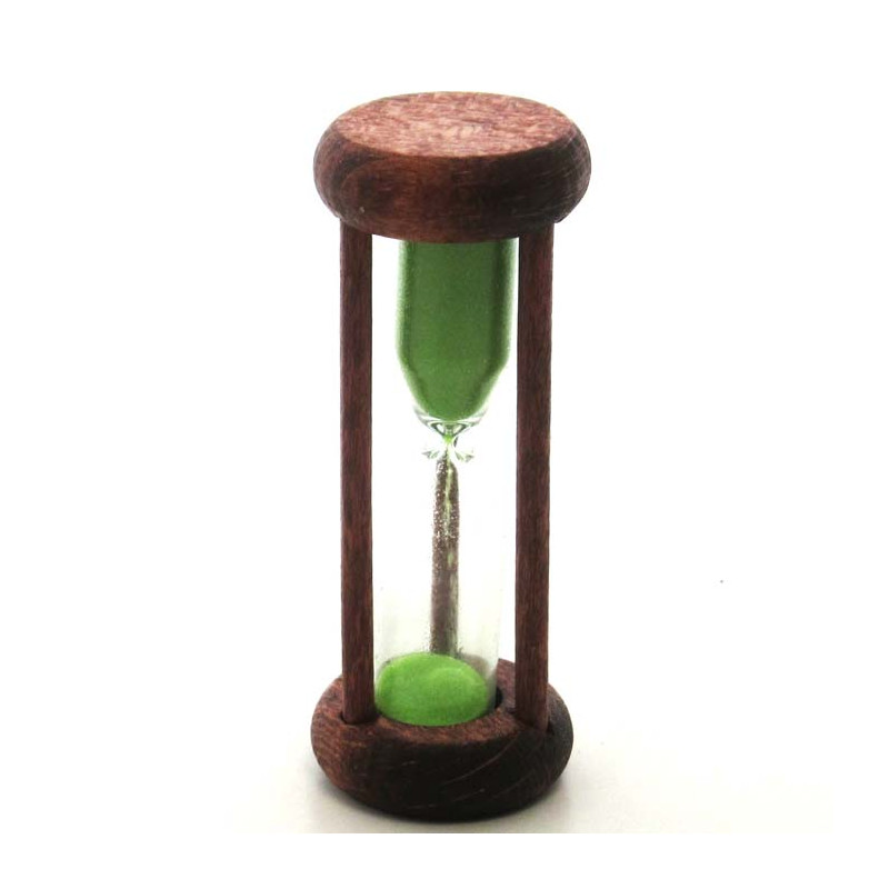 mini Sanduhr 2 Min. 6.4cm zylindrisch Glas in Holzgestell Buche rötlich gebeizt