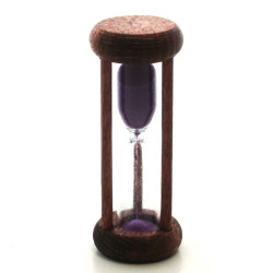 mini Sanduhr 2 Min. 6.4cm zylindrisch Glas in Holzgestell Buche rötlich gebeizt