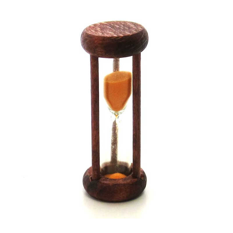 mini Sanduhr 2 Min. 6.4cm zylindrisch Glas in Holzgestell Buche rötlich gebeizt