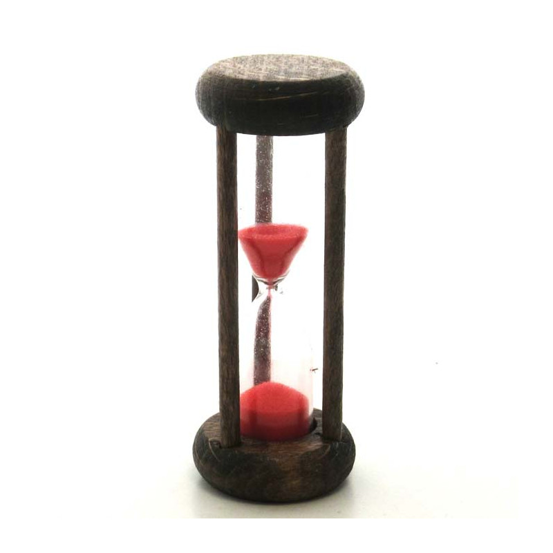 mini Sanduhr 2 Min. 6.4cm zylindrisch Glas in Holzgestell Buche dunkel gebeizt