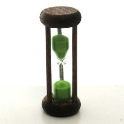 mini Sanduhr 2 Min. 6.4cm zylindrisch Glas in Holzgestell Buche dunkel gebeizt
