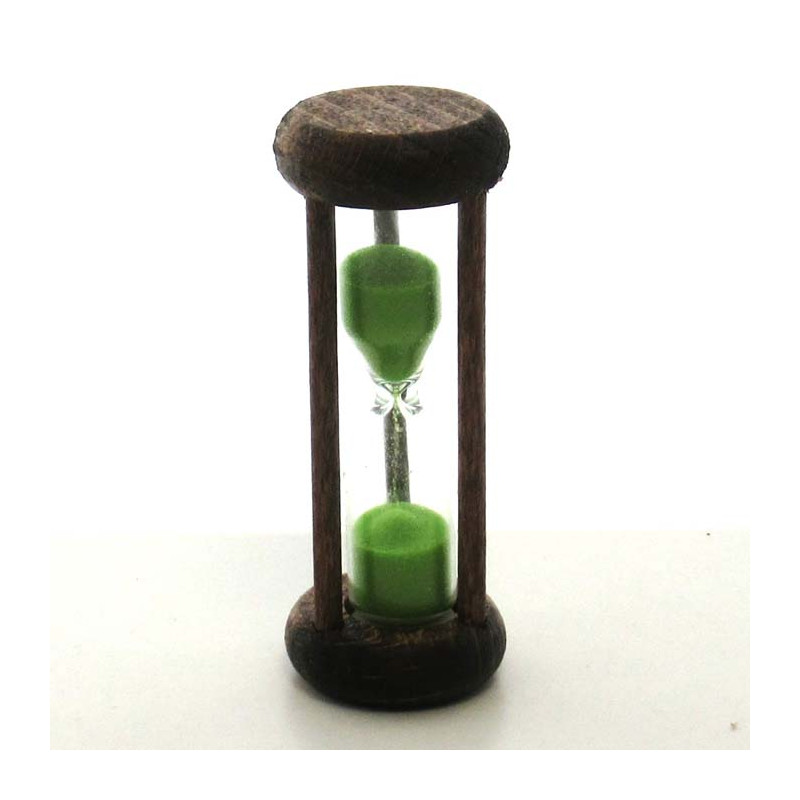 mini Sanduhr 2 Min. 6.4cm zylindrisch Glas in Holzgestell Buche dunkel gebeizt