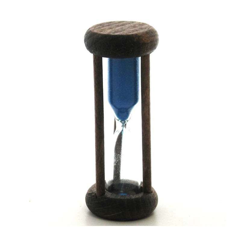 mini Sanduhr 2 Min. 6.4cm zylindrisch Glas in Holzgestell Buche dunkel gebeizt