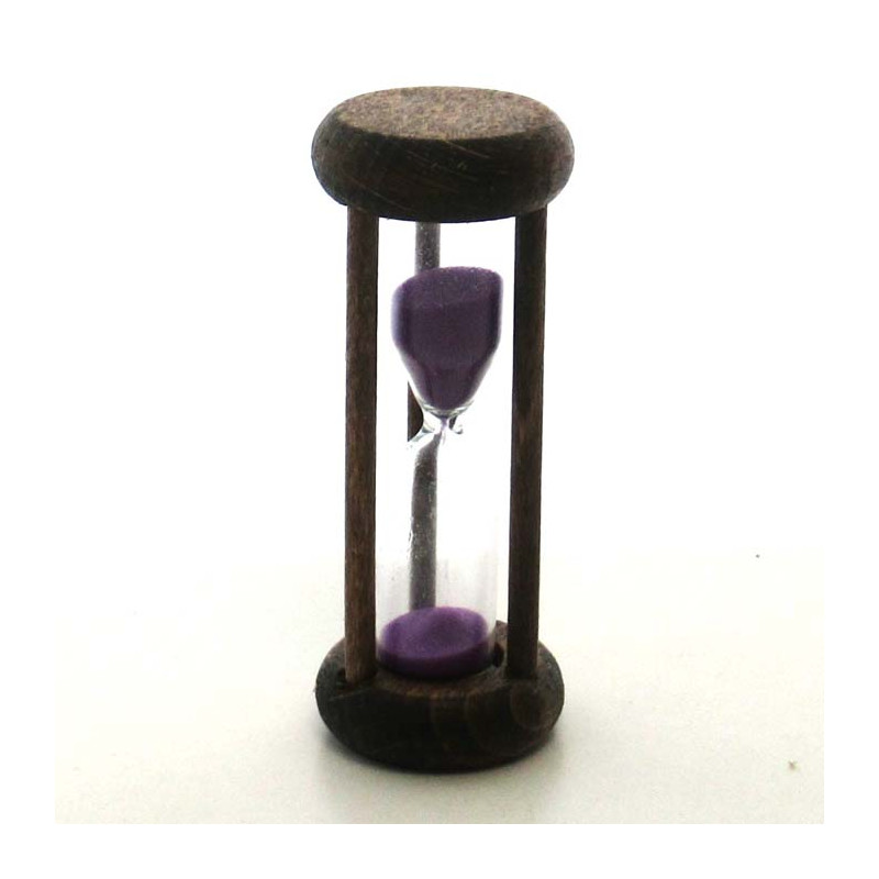 mini Sanduhr 2 Min. 6.4cm zylindrisch Glas in Holzgestell Buche dunkel gebeizt