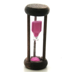 mini Sanduhr 2 Min. 6.4cm zylindrisch Glas in Holzgestell Buche dunkel gebeizt