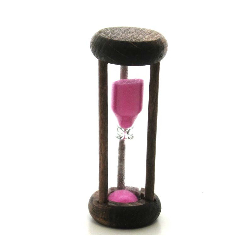 mini Sanduhr 2 Min. 6.4cm zylindrisch Glas in Holzgestell Buche dunkel gebeizt