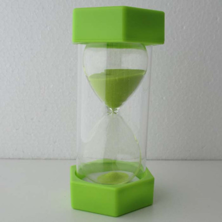 Sanduhr 40 Min. 13 cm Hellgrün, Glas im Kunststoff sechseckig rund