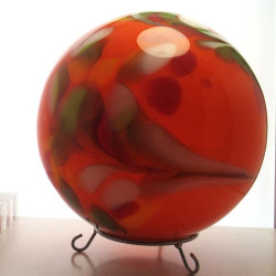 Glas--Bodenkugel 25cm Rot mit Mettal-Bodenring
