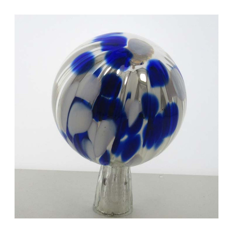 Glas Rosenkugel  9 cm Silber Weiss Blau mit optischen Streifen