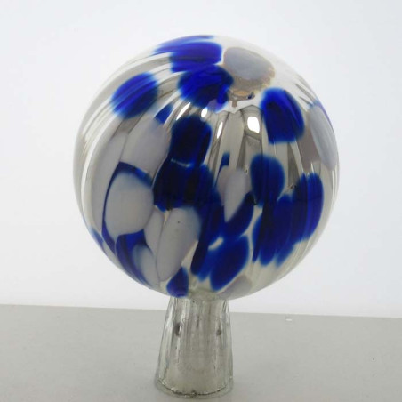 Glas Rosenkugel  9 cm Silber Weiss Blau mit optischen Streifen