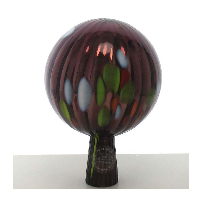 Glas Rosenkugel 12cm  Lila mit optischen Streifen
