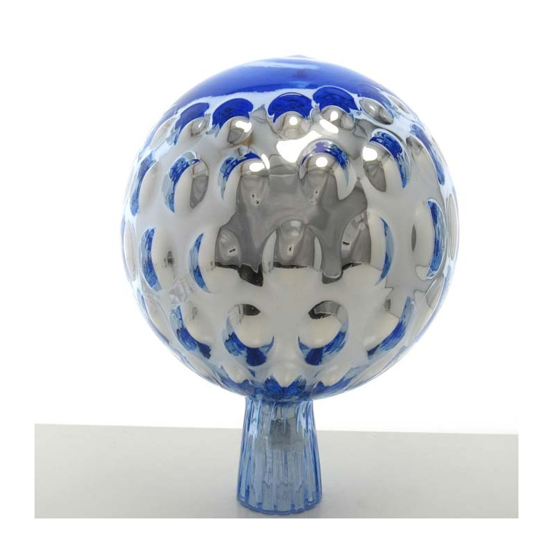 Glas Rosenkugel 18cm Hellblau mit optischen blasen