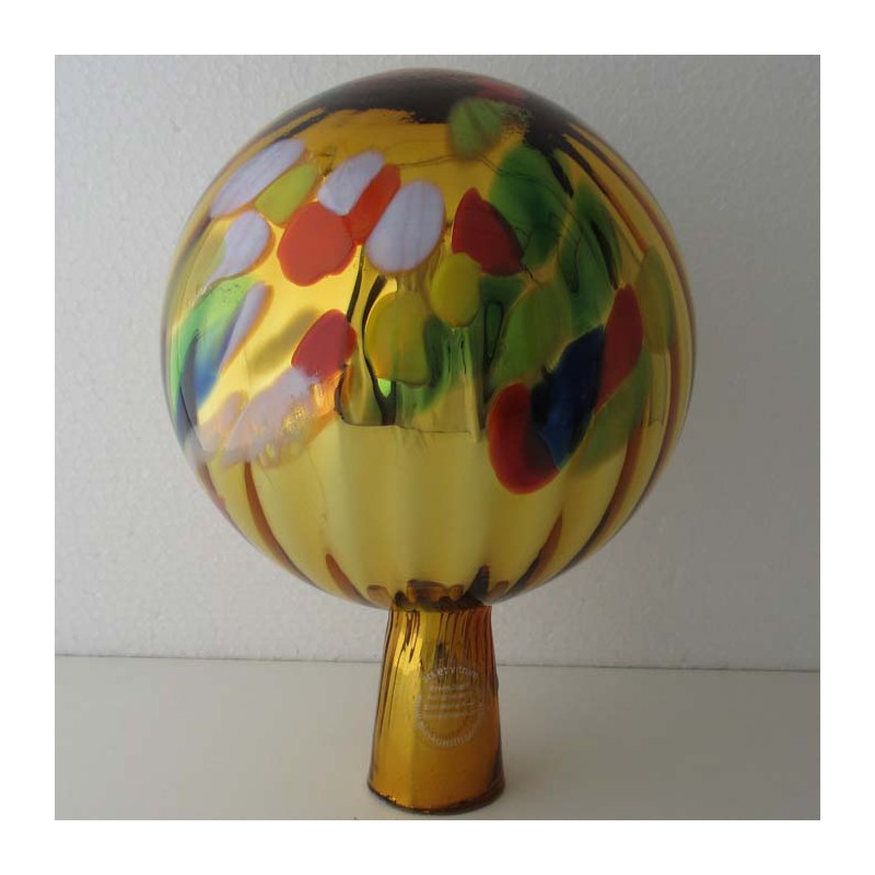 Glas Rosenkugel 12cm  Gelb mit optischen Streifen - bunt