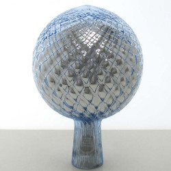 Glas Rosenkugel 12cm Silber + Blau mit Würfel Muster
