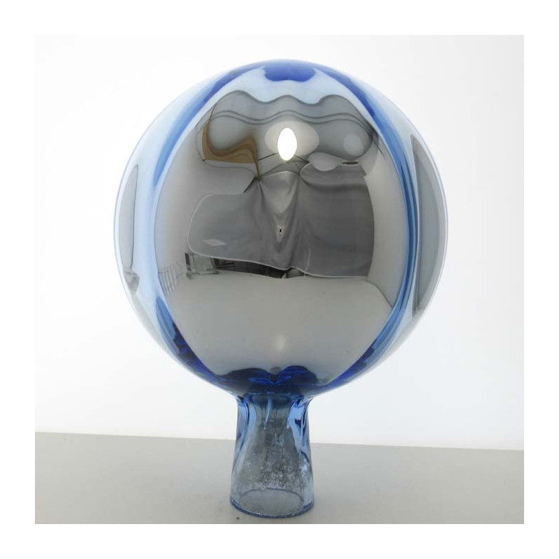 Glas Rosenkugel 18 cm Silber Blau mit optischen Streifen und Farb-Punkte ca. 180 mm