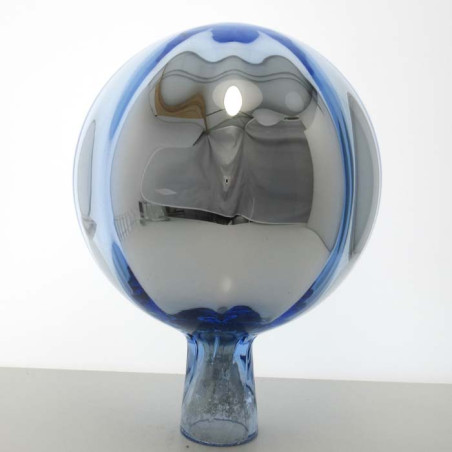 Glas Rosenkugel 18 cm Silber Blau mit optischen Streifen und Farb-Punkte ca. 180 mm