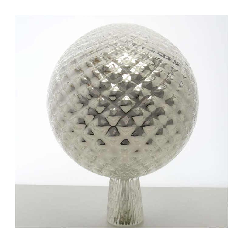 Glas Rosenkugel 18cm Silber mit Gittermuster
