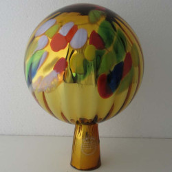 Glas Rosenkugel 15cm  Gelb mit optischen Streifen Bunt