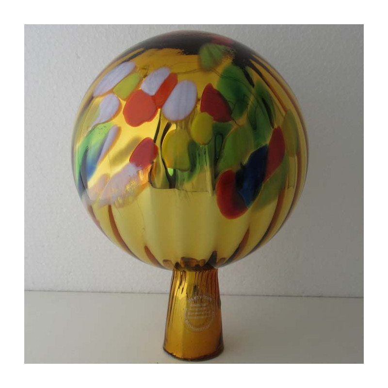 Glas Rosenkugel 15cm  Gelb mit optischen Streifen Bunt