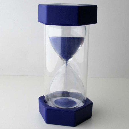 Sanduhr 60 Min. 15 cm Blau, Glas im Kunststoff 6 Eckig