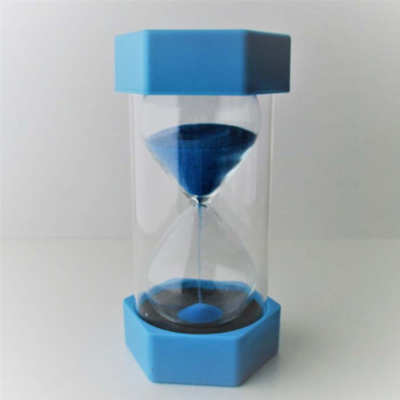 Sanduhr 60 Min. 15 cm Hellblau, Glas im Kunststoff 6 Eckig