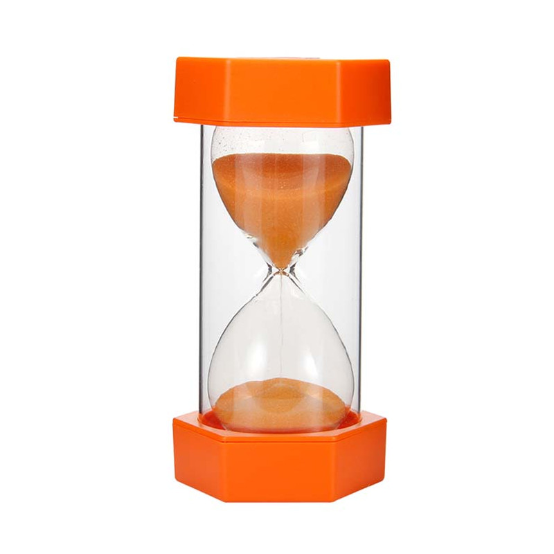 Sanduhr 60 Min. 15 cm Orange, Glas im Kunststoff 6 Eckig