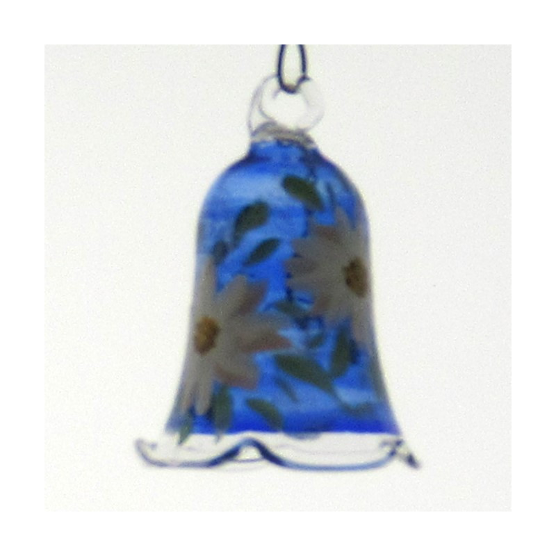 Glasglocke 040mm mit Edelweiss blau und Goldrand zum hängen