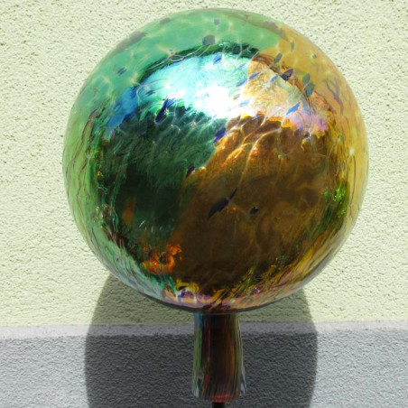 Glas Rosenkugel 35cm Blau-Gelb-Grün