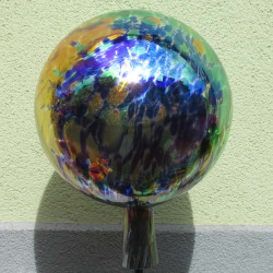 Glas Rosenkugel 35cm Blau-Gelb-Grün