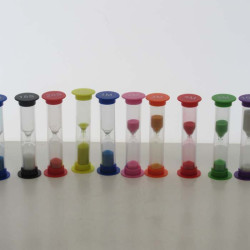 Sanduhren  0.1-10 Min. 9 cm Set 8 Stück zylindrisch Glas in Kunststoff röhre