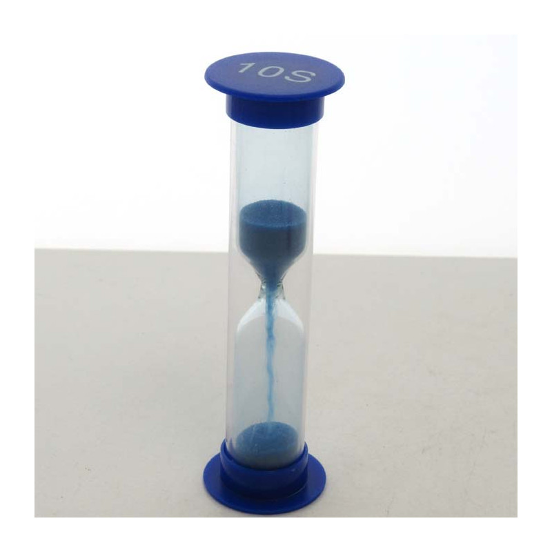 Sanduhren 10 Sekunden 9 cm H. Blau, zylindrisch Glas in Kunststoff röhre